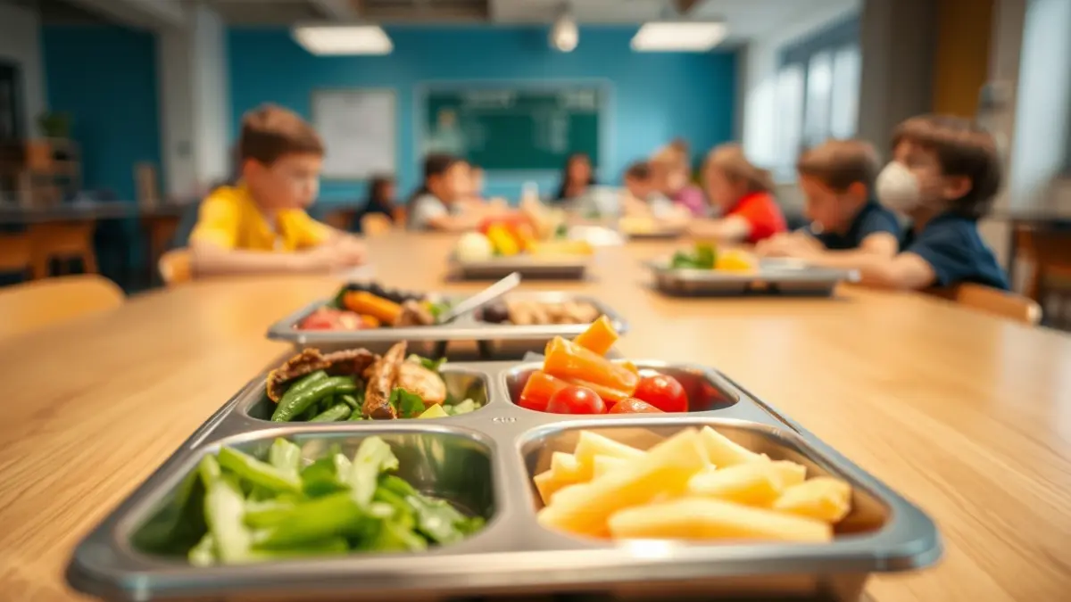 Generic image of a school lunch tray with healthy food.