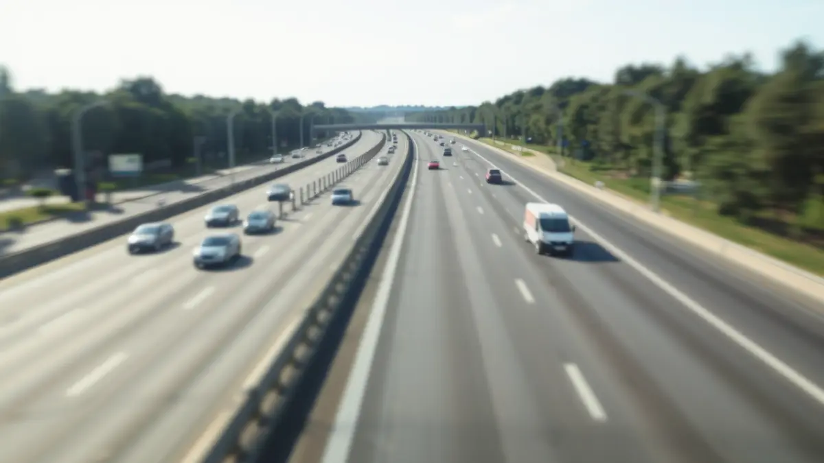 Image of a newly opened section of the M-607 highway, with multiple lanes and vehicles in motion.