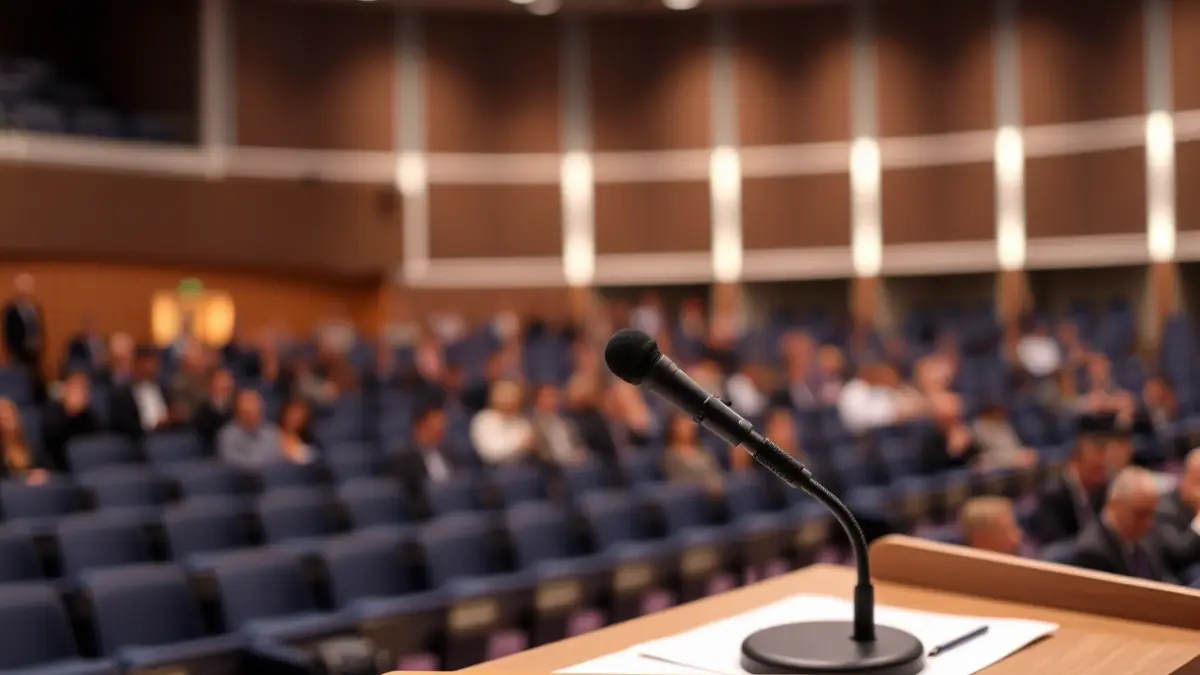 Imagen genérica de un micrófono en un podio, simbolizando un debate o acto público.