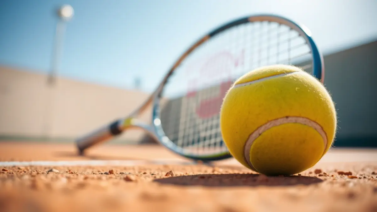 Imagen genérica de una pelota de tenis en una cancha de tierra batida.