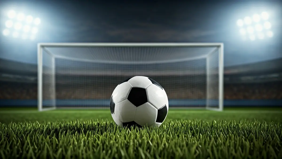 Imagen genérica de un balón de fútbol en un campo, con luces de estadio al fondo.