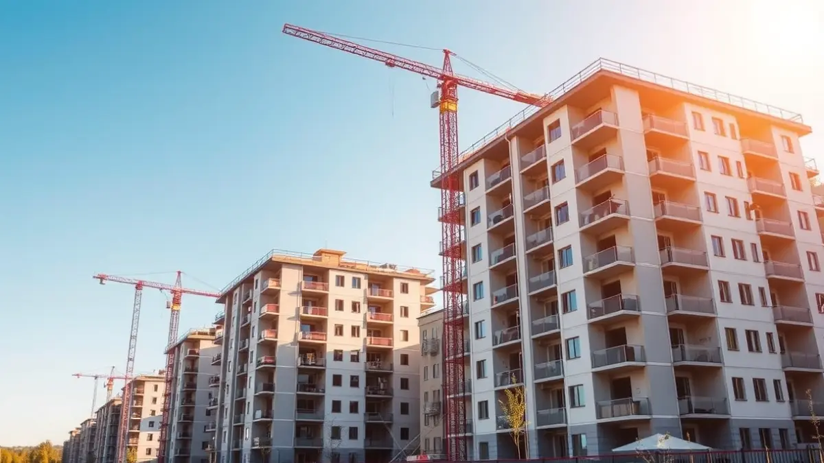 Imagen de edificios residenciales en construcción en una zona suburbana.