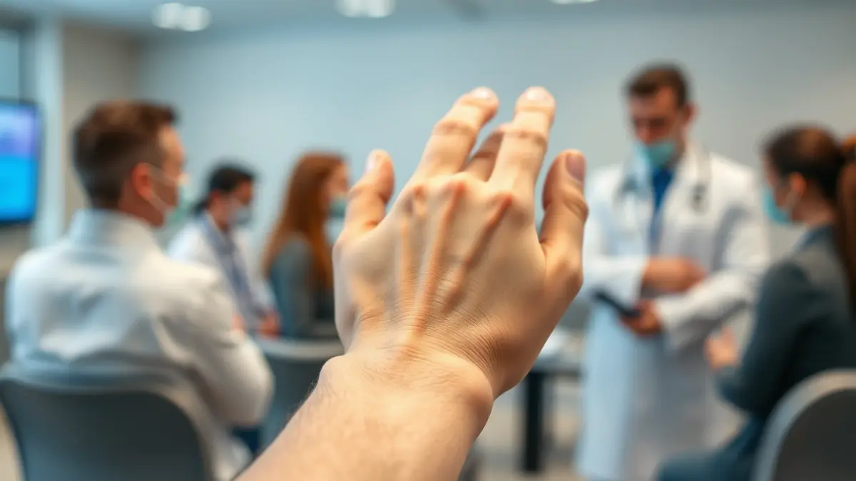 Generic image of a hand touching an arm, symbolizing skin care in a medical context.