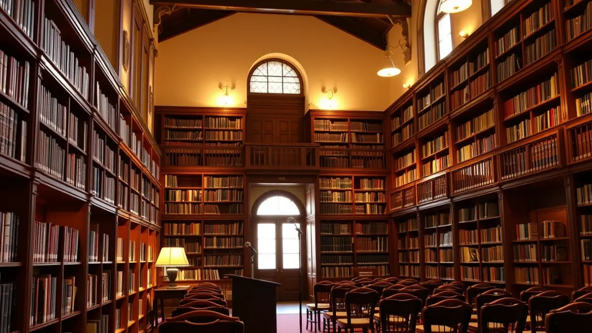 Imagen genérica de una sala de exposiciones o biblioteca con ambiente histórico.