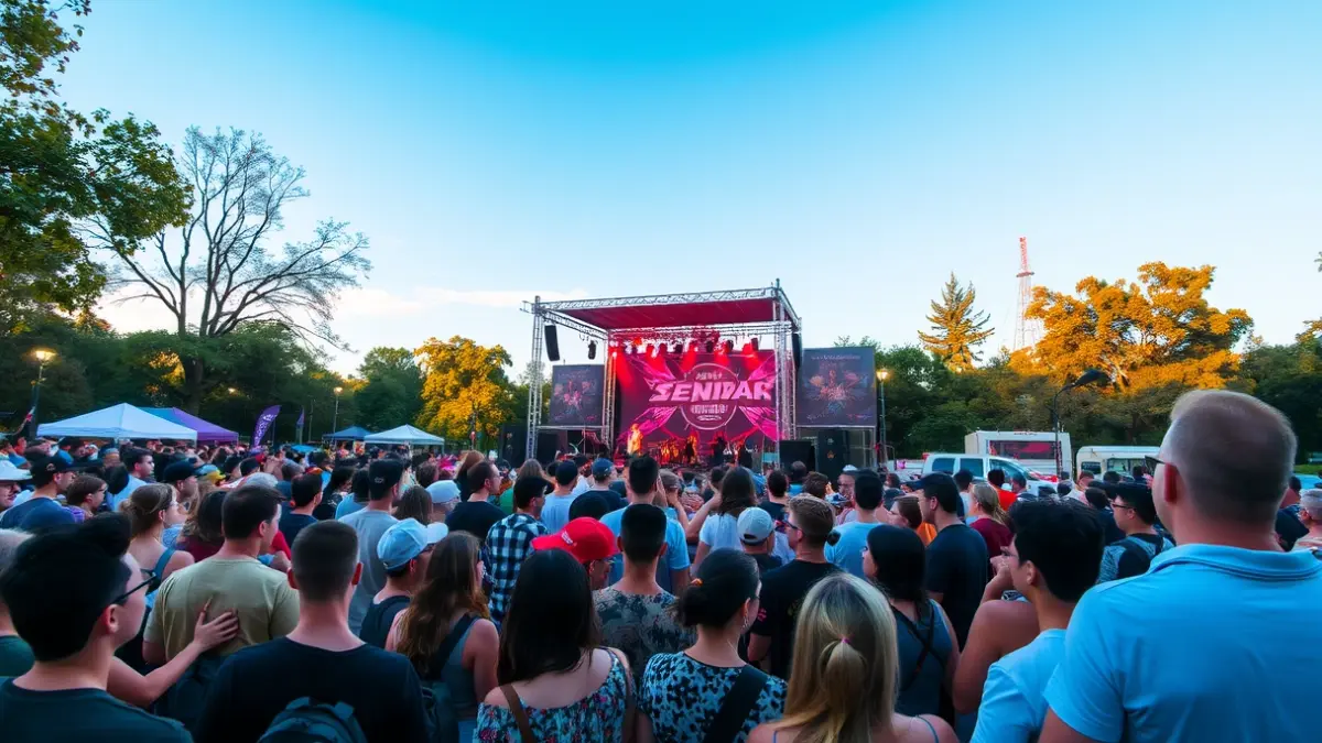 Generic image of an outdoor music festival with people enjoying.