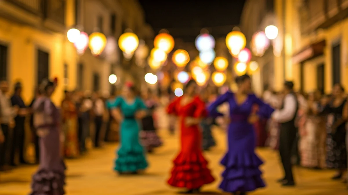 Generic image of a Feria de Abril with a festive atmosphere and dancing.