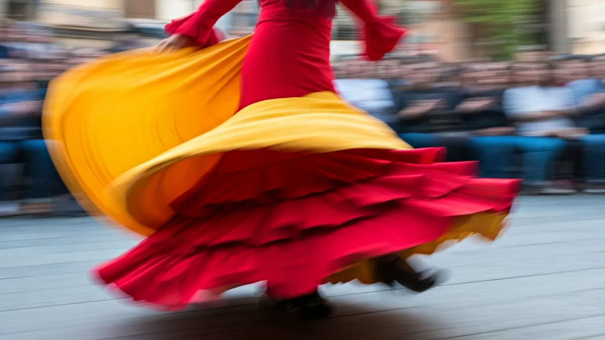 Generic image of a flamenco dancer's skirt in motion, with vibrant colors.