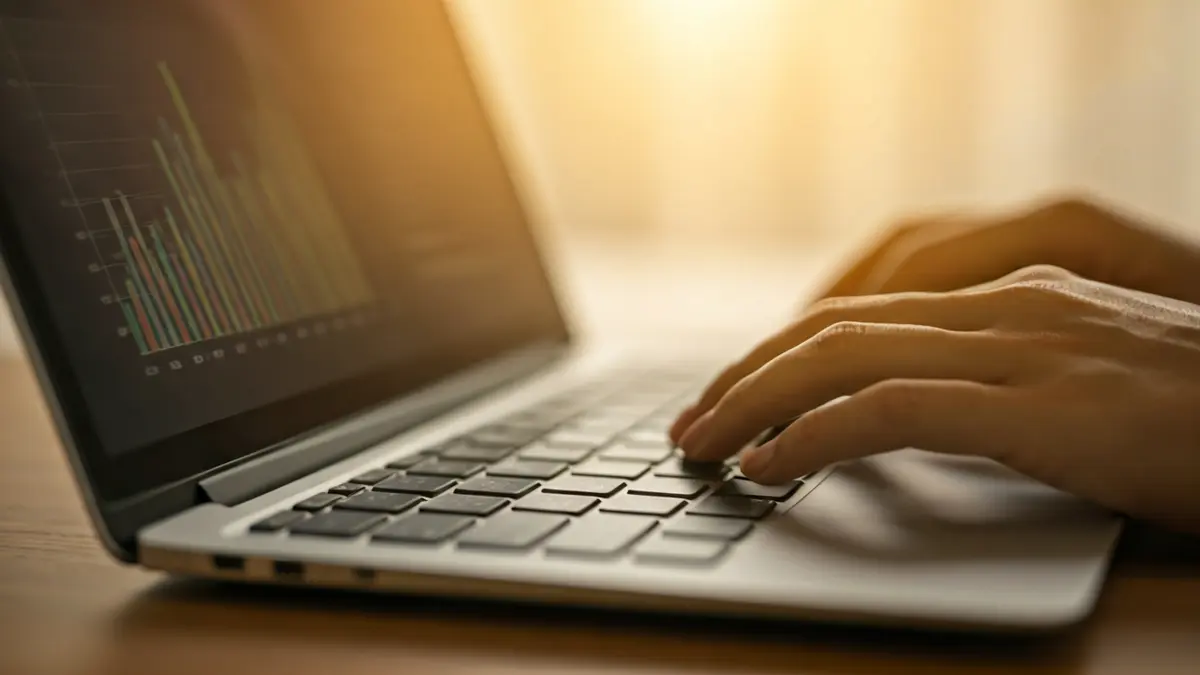 Generic image of a laptop keyboard with graphs on the screen, symbolizing digital transformation.