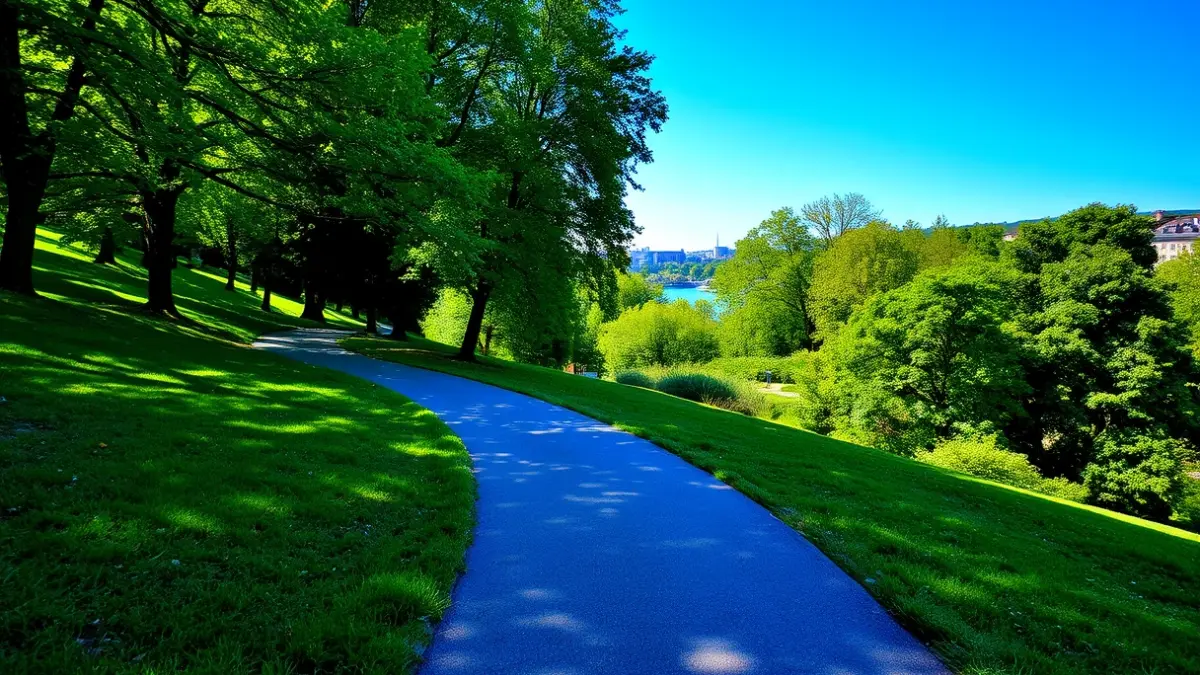 Imagen genérica de un sendero en un parque junto a un río.