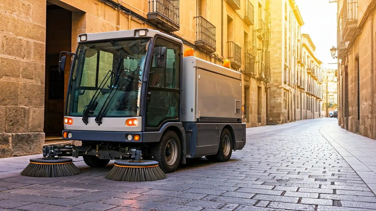 Generic image of an urban cleaning crew working on a historic street.