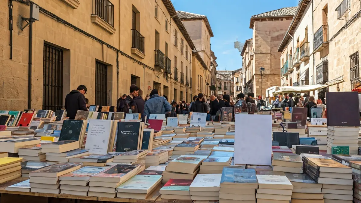 Generic image of an outdoor book fair in a historic square.