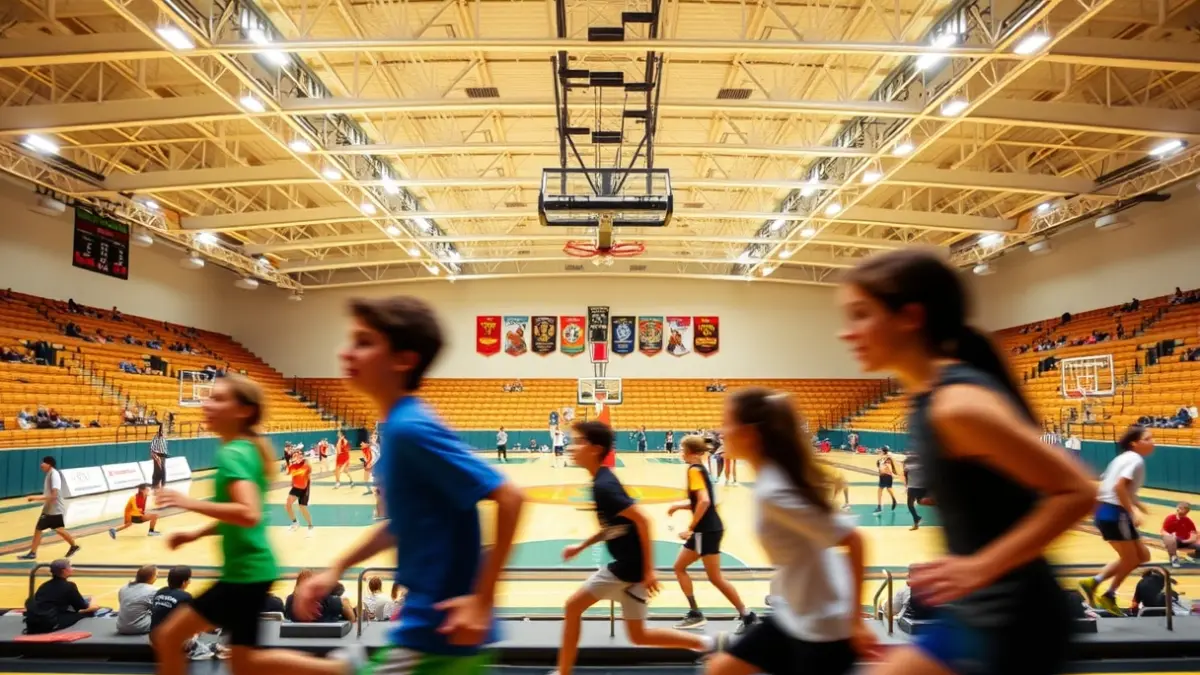 Imagen genérica de un polideportivo con jóvenes deportistas en acción.