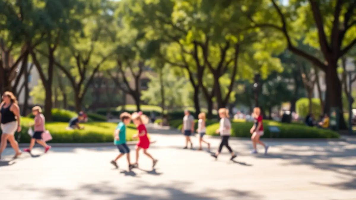 Imagen genérica de un parque urbano en verano con niños jugando.