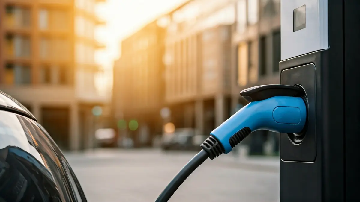 Generic image of an electric vehicle charging point in a city.