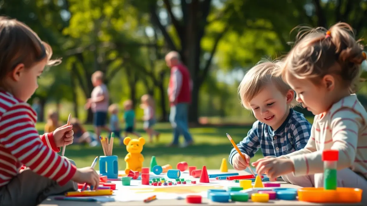 Imagen genérica de niños jugando y pintando en un parque al aire libre.