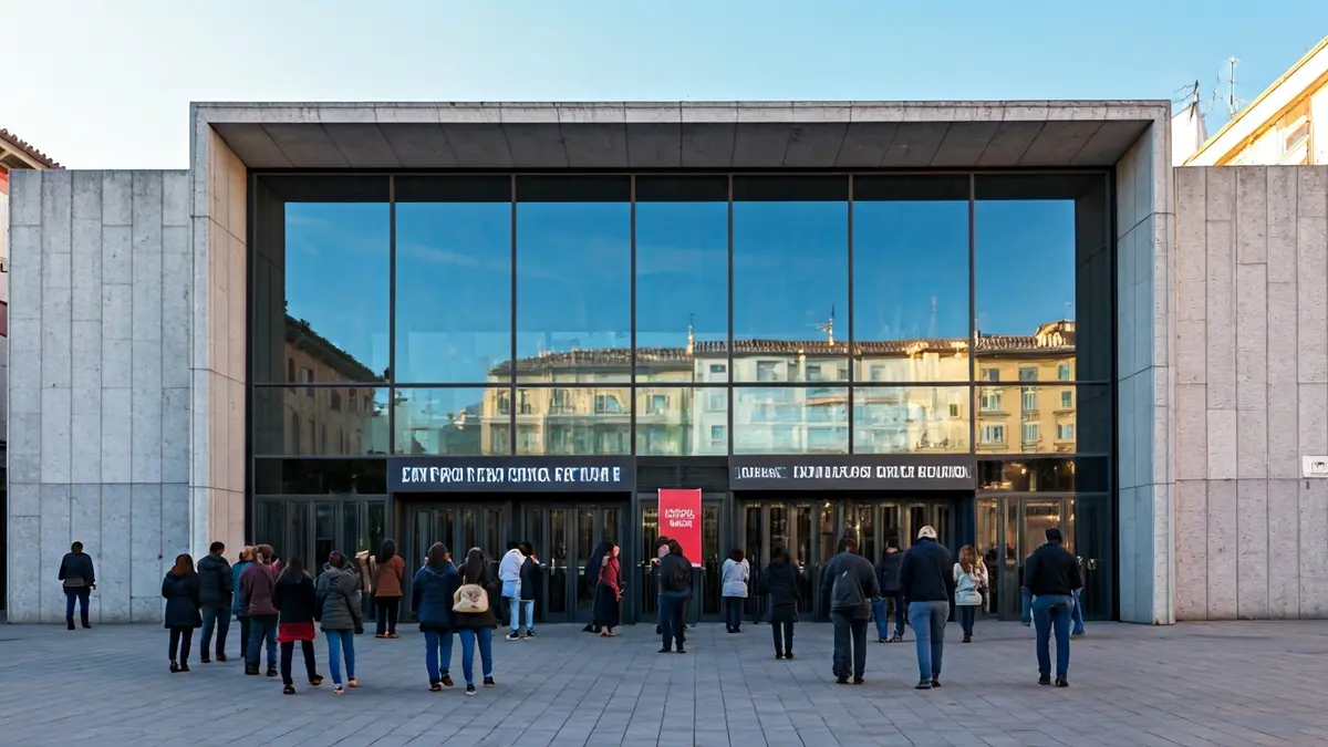 Fachada del Teatro Buero Vallejo de Alcorcón durante la feria de empleo.