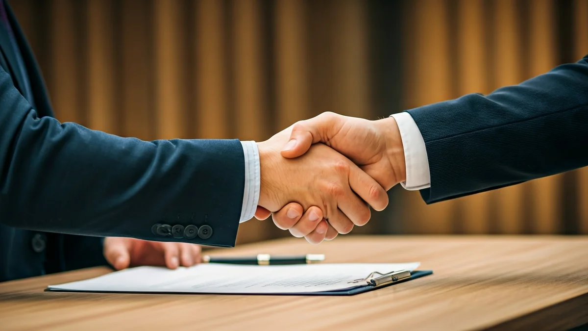Imagen genérica de un apretón de manos sobre un escritorio, simbolizando un acuerdo laboral o empresarial.