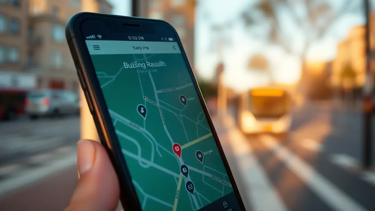 Imagen genérica de una aplicación de mapas en un teléfono móvil mostrando la ubicación de autobuses en tiempo real.