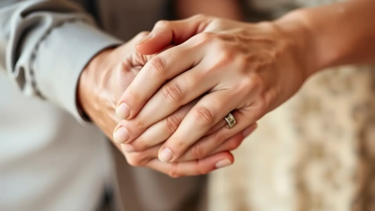 Imagen genérica de dos manos de personas mayores entrelazadas, simbolizando el amor y el compromiso duradero.
