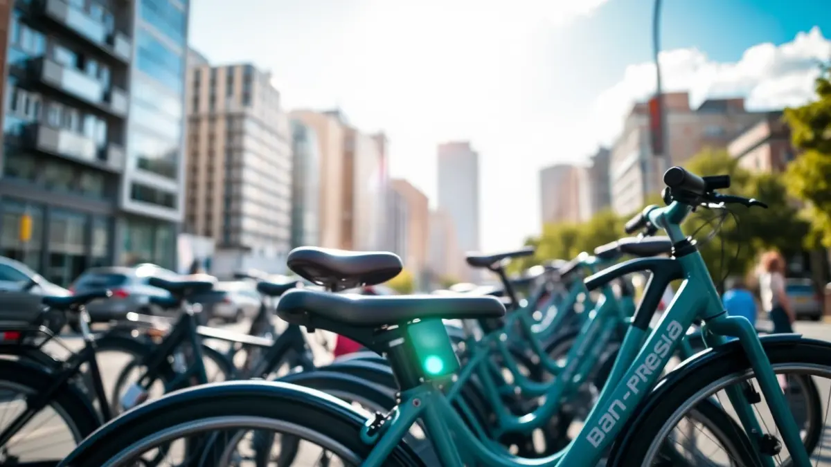 Generic image of bicycles parked on an urban street, symbolizing sustainable mobility.