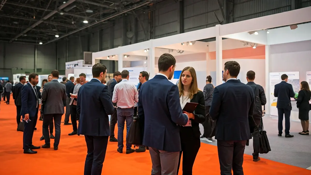 Generic image of a job fair with people interacting at booths.