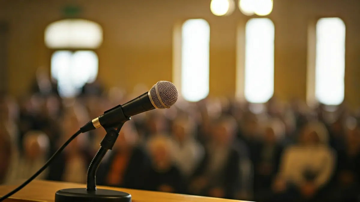 Generic image of a microphone on a podium, symbolizing a public assembly or meeting.