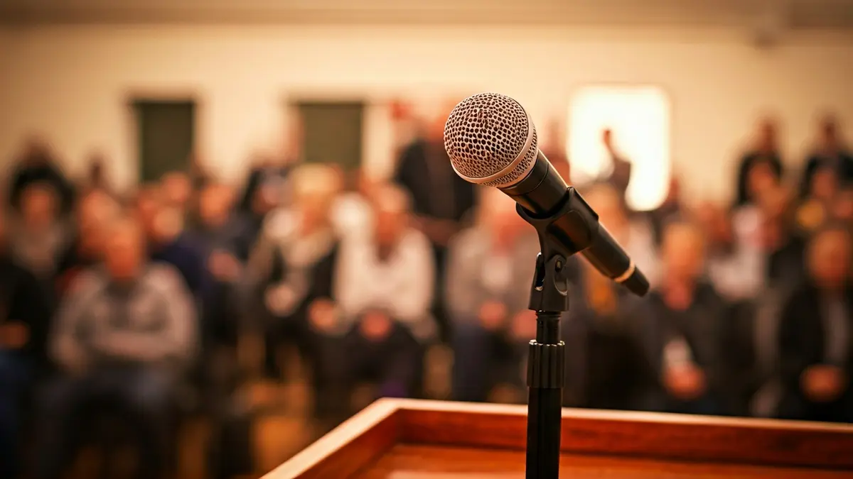 Imagen genérica de un micrófono en un podio durante una asamblea vecinal.