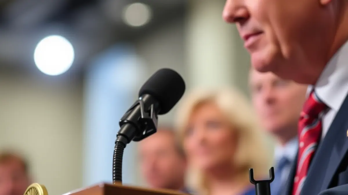 Imagen genérica de un micrófono en un podio durante una declaración oficial.