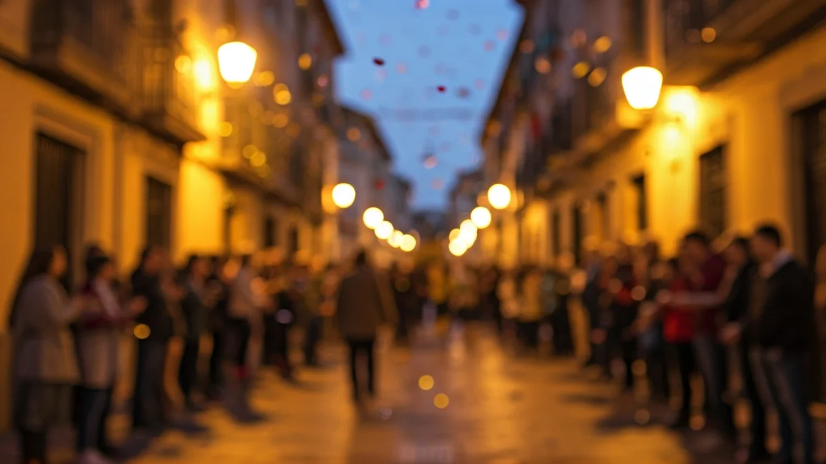 Generic image of a festive street celebration, with confetti and lights.
