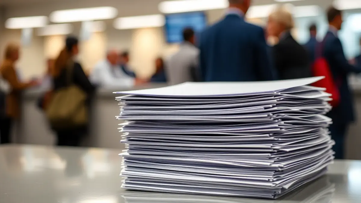Imagen genérica de documentos oficiales apilados en un escritorio, simbolizando la carga administrativa.