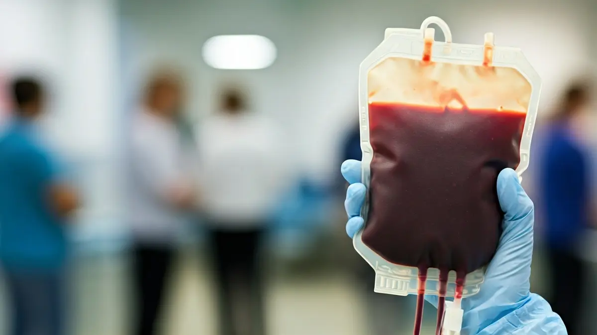 Generic image of a blood bag being filled in a hospital setting.