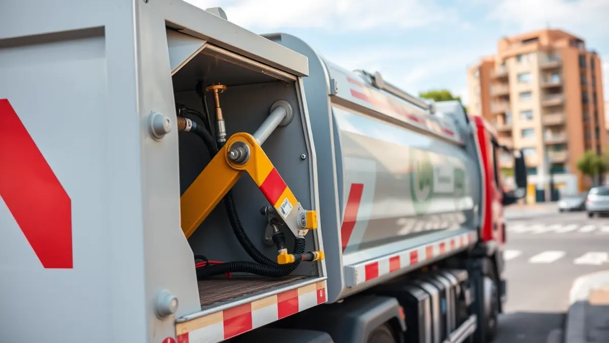 Image of a waste collection truck with its bilateral loading system.