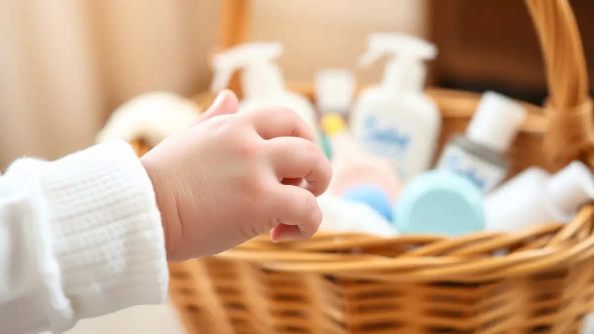 Generic image of a baby basket with hygiene products.