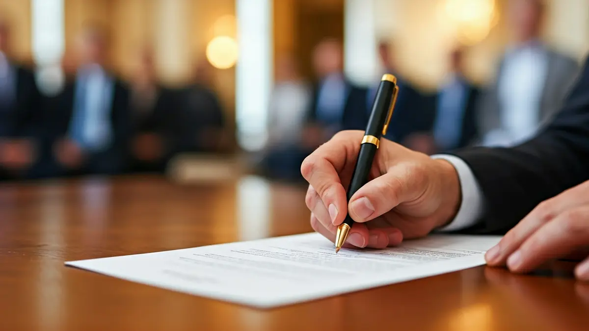 Imagen genérica de una mano con un bolígrafo sobre un documento, simbolizando la revisión de normativas.
