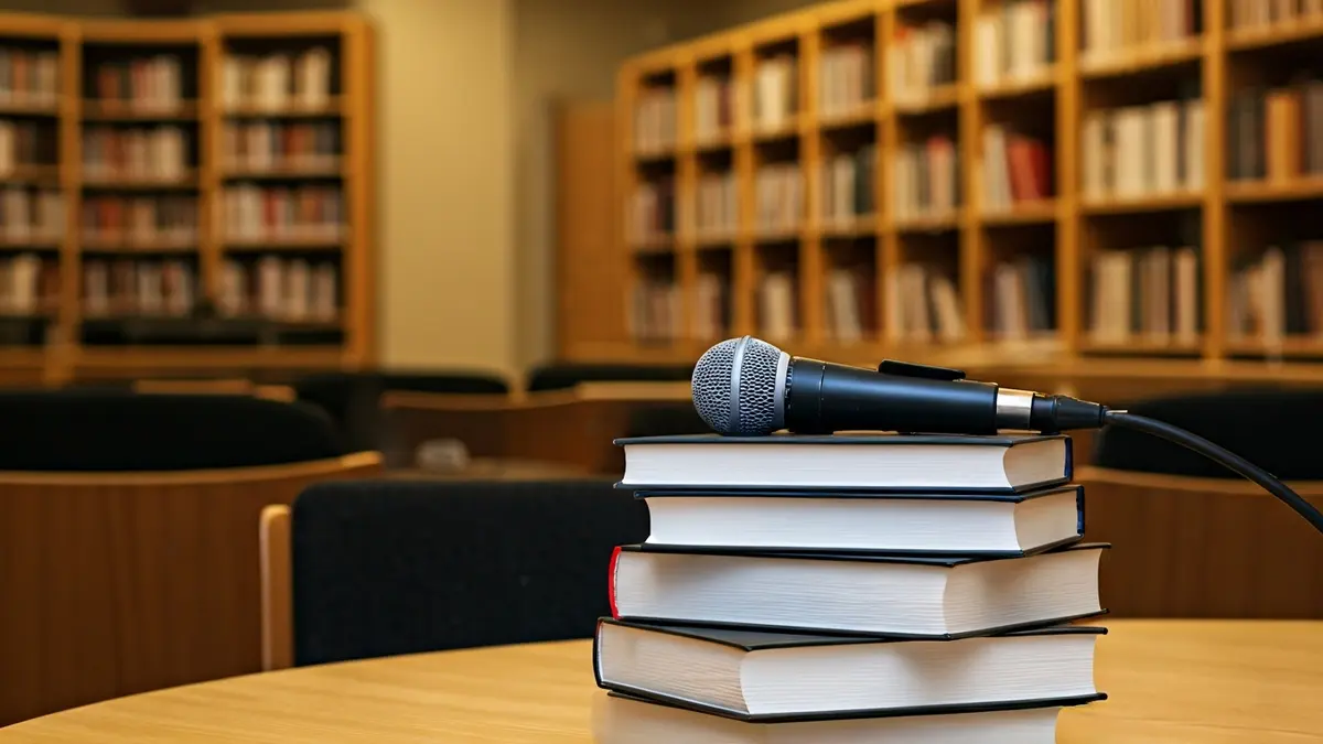 Generic image of a book presentation in a library.