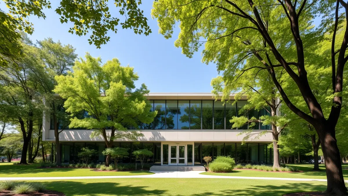 Imagen de un centro de educación ambiental en un entorno natural.