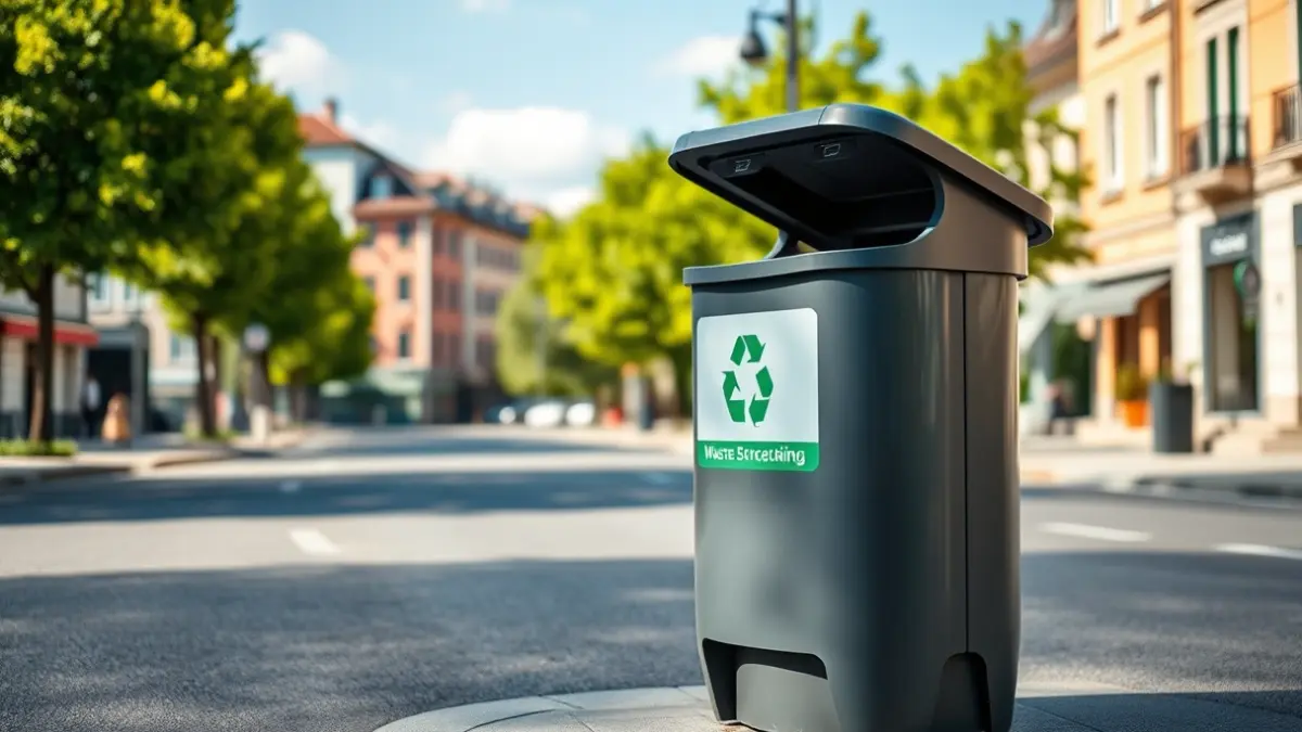 Imagen genérica de un contenedor de residuos moderno en una calle limpia.
