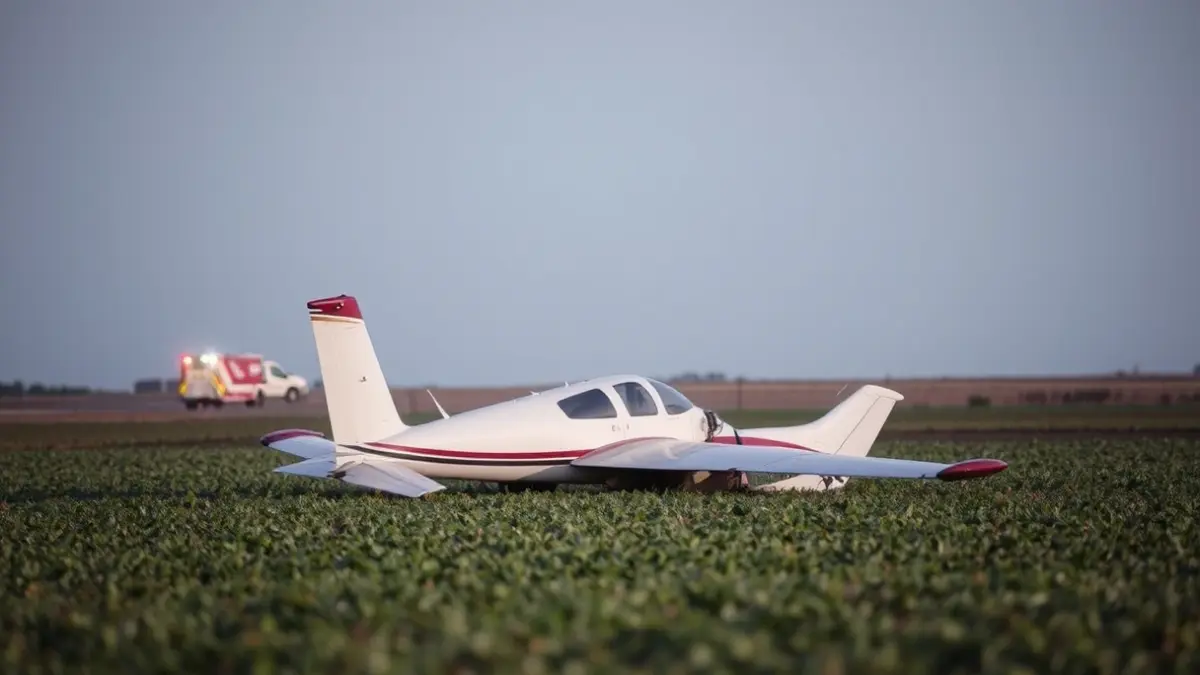 Small plane overturned in a cultivated field after an emergency landing in Alcorcón.