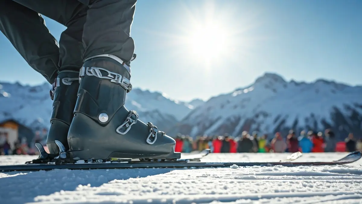 Imagen genérica de esquí alpino adaptado, con un esquí y un bastón en la nieve.