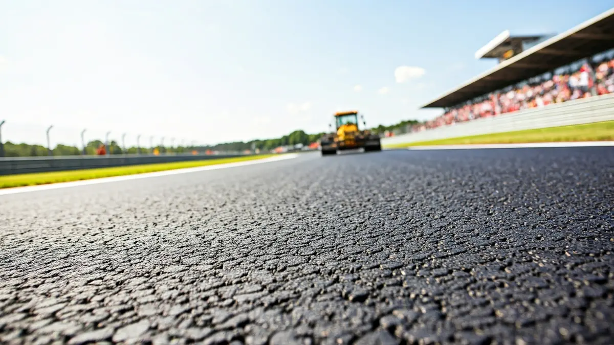 Generic image of freshly laid asphalt on a race track.
