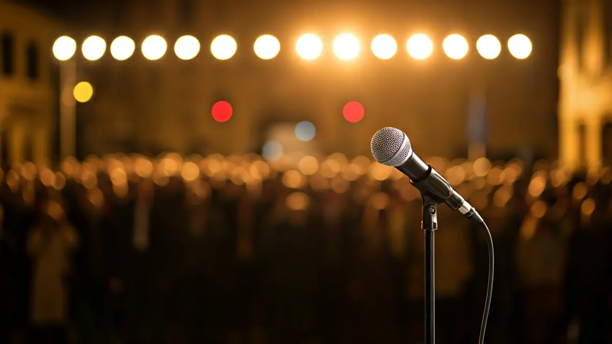 Generic image of a microphone on a podium during a political event.
