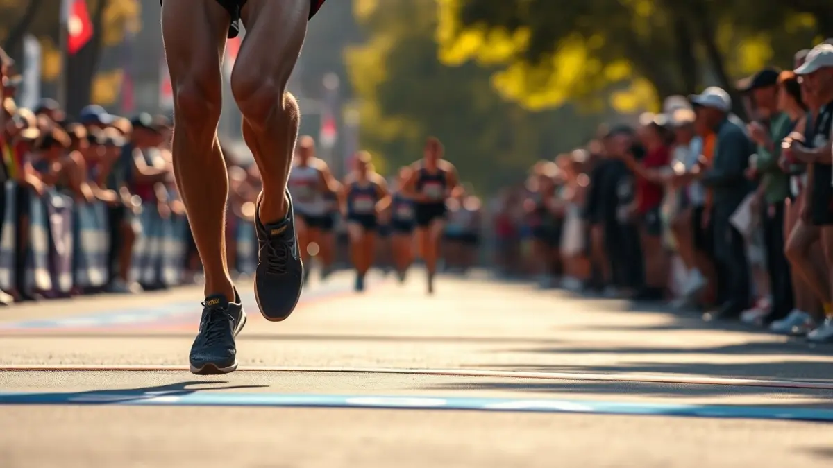 Generic image of a runner crossing the finish line in a marathon.