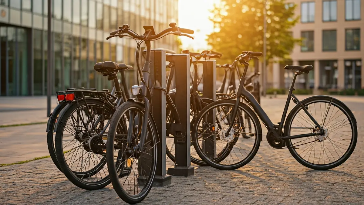 Imagen genérica de una estación de bicicletas eléctricas en un entorno urbano.