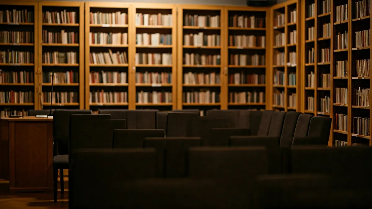 Imagen genérica de un espacio cultural con un micrófono y sillas, sugiriendo un evento o conferencia.