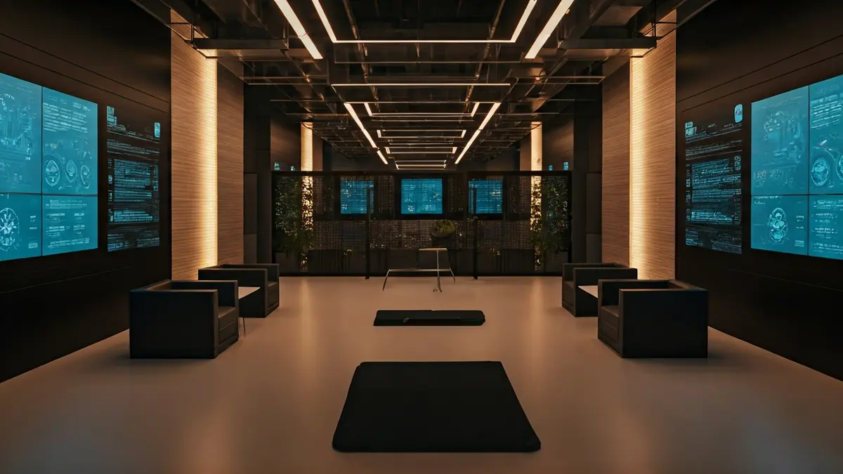 Generic image of a modern training classroom with digital screens.