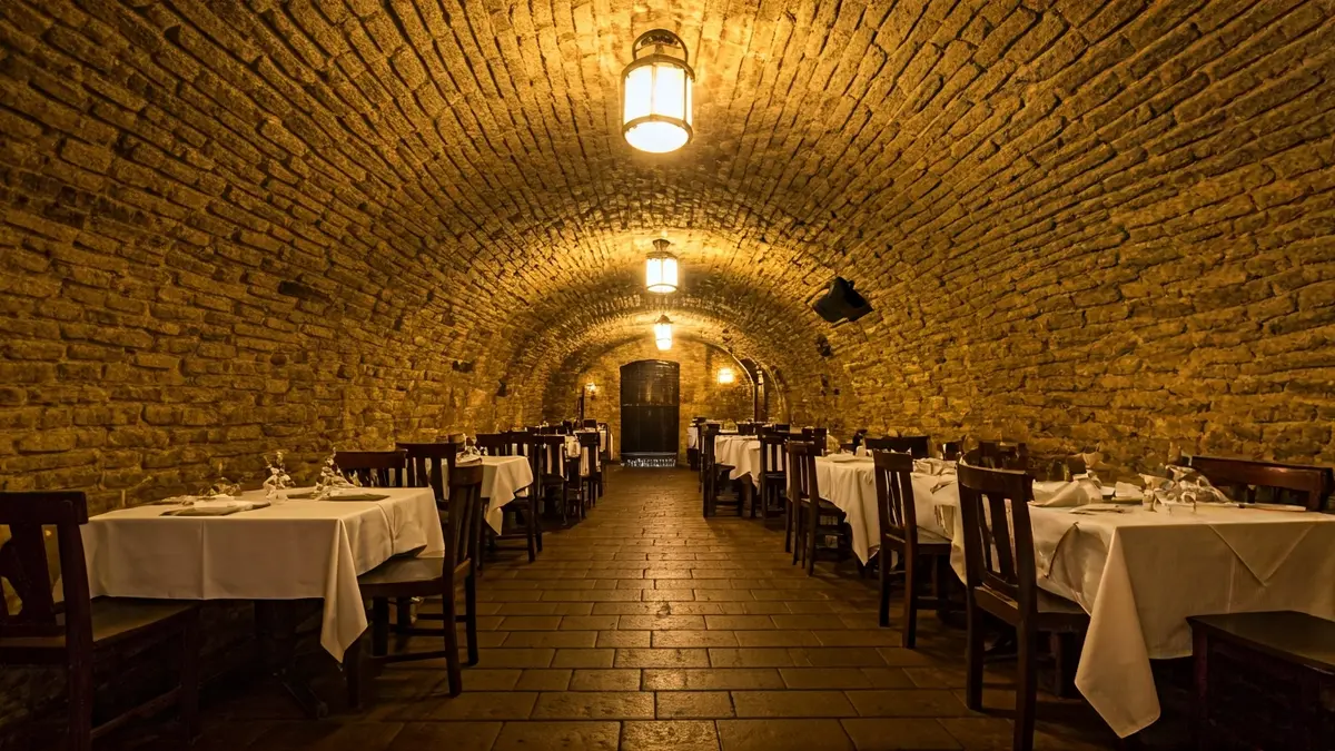Interior of Bodega de los Secretos with its historic vaults and arches.