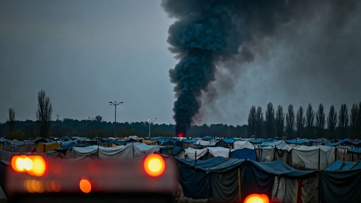 Imagen de humo elevándose sobre infraviviendas tras un incendio en Fuenlabrada.