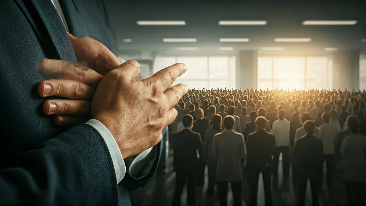 Generic image of a person practicing conscious breathing in an office setting.