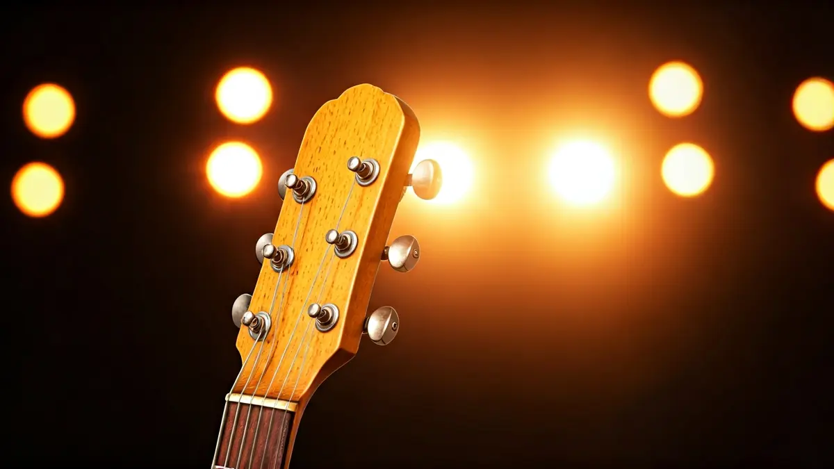 Generic image of an electric guitar at a rock concert.