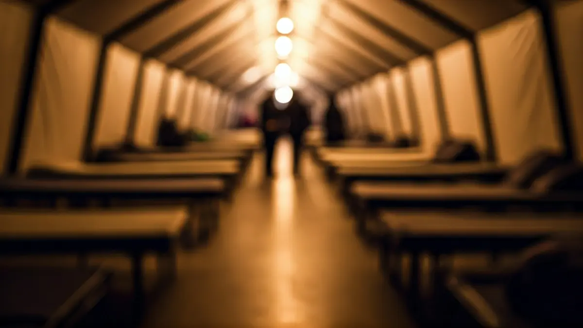 Generic image of a temporary shelter for homeless people during winter.